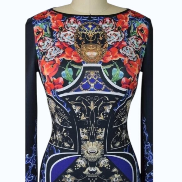 CLOVER CANYON ROYAL EGG VASE FLORAL LONG SLEEVE BODYCON DRESS - Picture 6 of 11